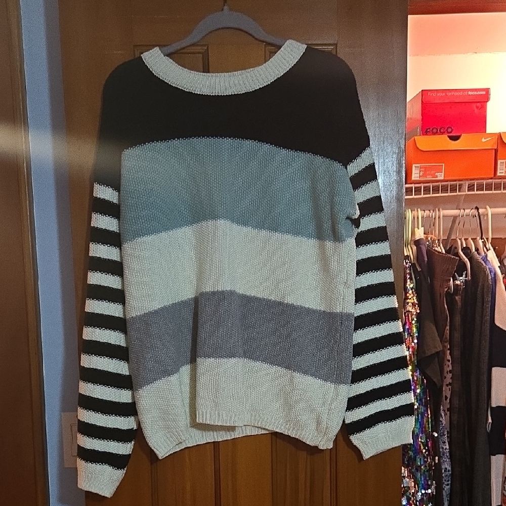 Promesa Black, Gray, and Cream Striped Sweater